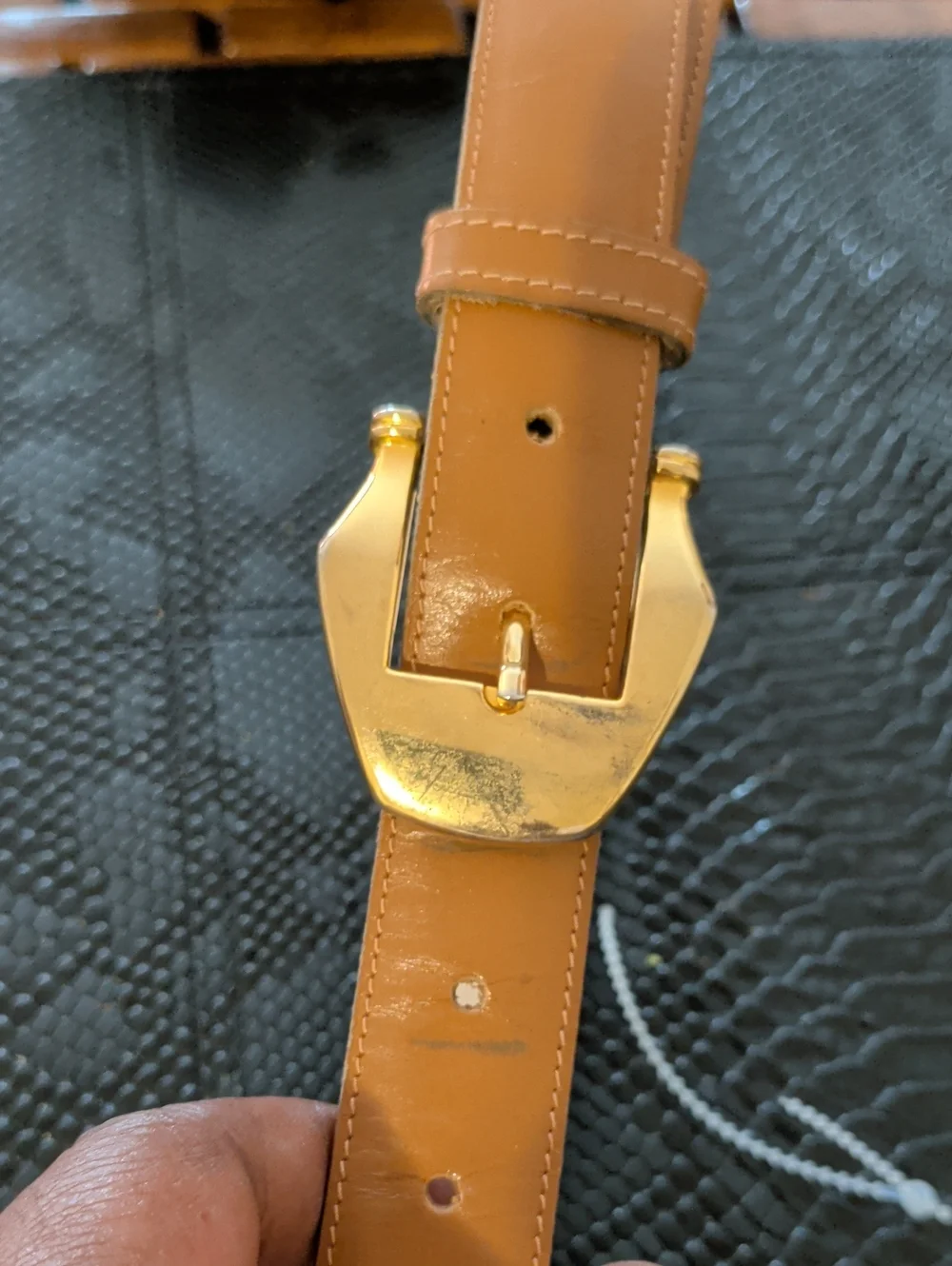 Calderon Genuine Leather Tan Belt with Gold Buckle
